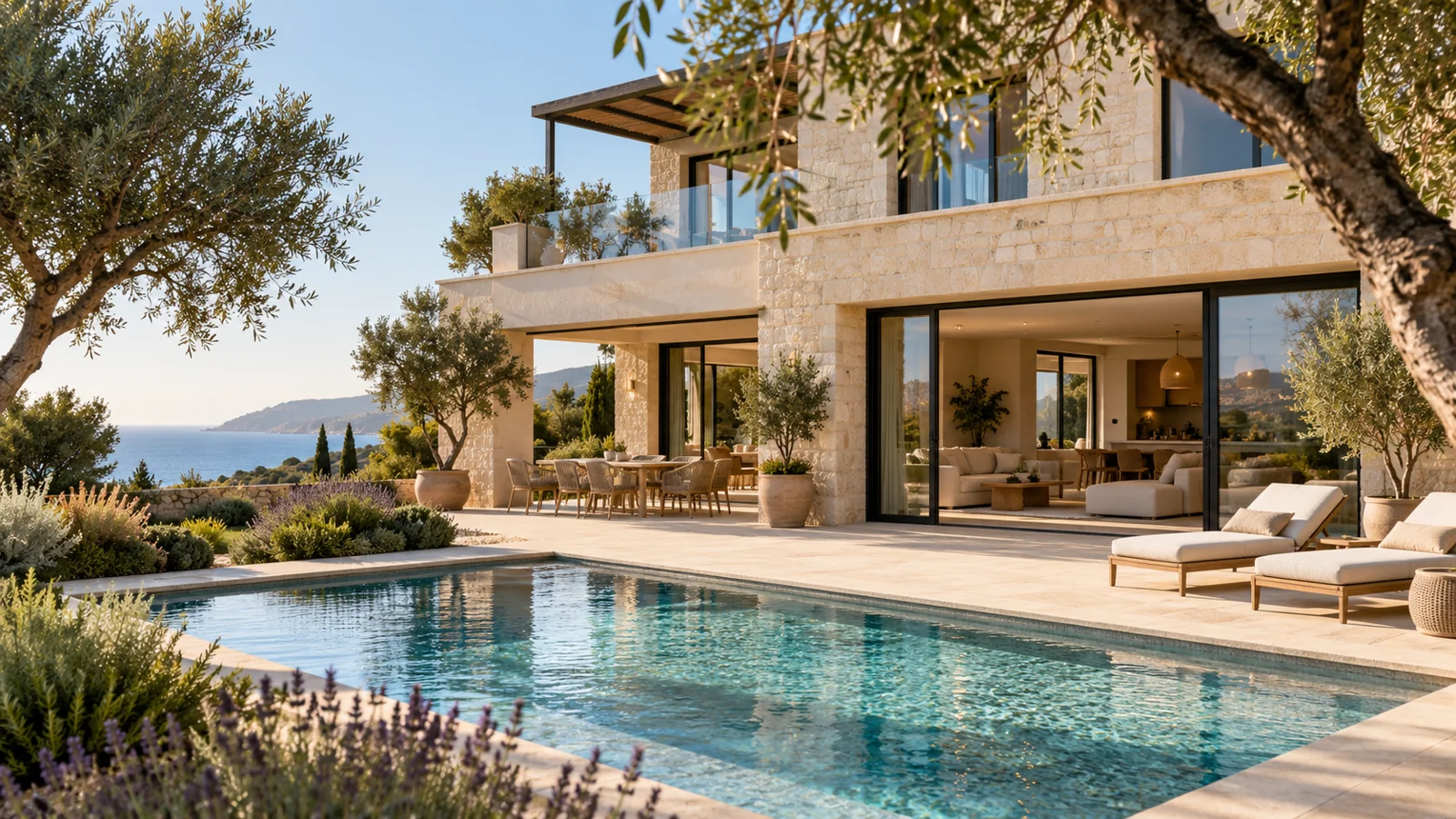 Contemporary coastal house with a garden and pool