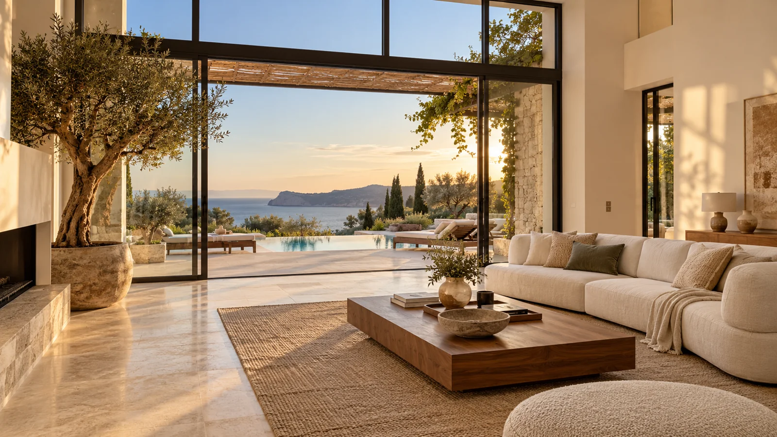 Contemporary coastal living room opening onto a sunlit garden